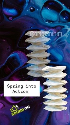 An origamist's fever dream! This is the simplified Spring into Action by Jeff Beynon, except it uses a 6x6 grid rather than 12x6. #origami #spring #helix #actionorigami #fun #crazy | Origami by Himanshu Agrawal