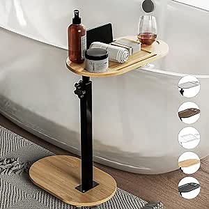 Yumkfoi Bamboo Bathtub Tray Table with Adjustable Height, Freestanding Bath Caddy Tray for Tub Against Wall, Bathtub Side Table for Luxury Bath Home Spa Homewarming - Patent Protected (Natural)