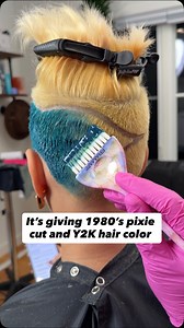 Did we EAT this 1980’s inspired pixie cut & Y2K hair color with color blocking hair tattoo by myself and @philipwolffhair ? 🍽️ This one’s a voice over take a listen 🎧 and let us know what you think in the comments below 👇 #pixiecut #hairtransformation #hairtutorial #colorfulhair #hairofinstagram #hairart #hairtattoo #1980s | Alfredo Lewis Hair