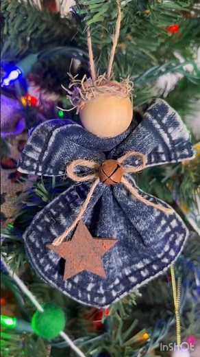 Upcycled Jeans Pocket Angel Ornament. Easy DIY Christmas Tree ornament idea. Save those blue jeans!