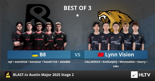 B8 vs Lynn Vision at BLAST.tv Austin Major 2025 Stage 2