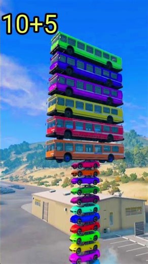 Mixed Rainbow Colour Cars & Buses Fall Crash BeamNG.Drive #beamng #beamngdrive #beamngshorts