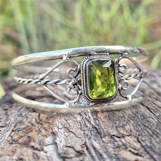 Handmade Faceted Peridot Bangle : Sterling Silver August Birthday Gifted Bangle - Etsy