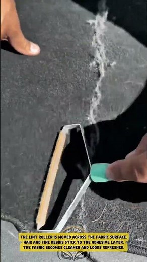 Removing lint from fabric using adhesive lint roller to restore clean surface