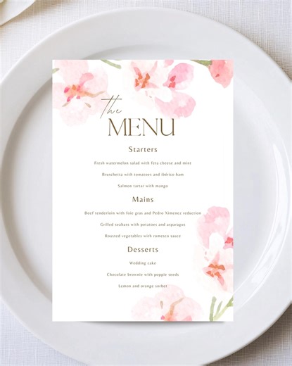 Editable Wedding Menu Template | Minimal Modern | A4 & A5 Printable Menu | Canva Template - Etsy