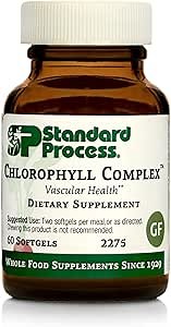 Standard Process Inc. Chlorophyll Complex - Immune Support, Antioxidant Activity, Skin Health and Hair Health Support with Vitamin A, Sunflower Lecithin, Buckwheat, Spanish Moss - 60 Softgels