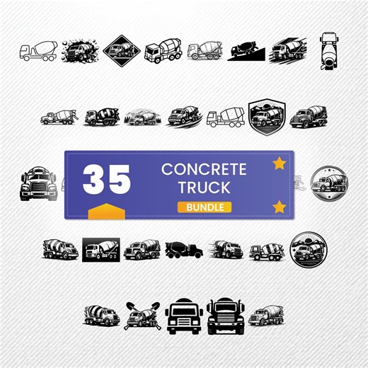 Concrete Truck SVG Clipart Bundle | 35 Vector Illustrations | PNG PDF Dxf Eps | Print on Demand Graphics - Etsy