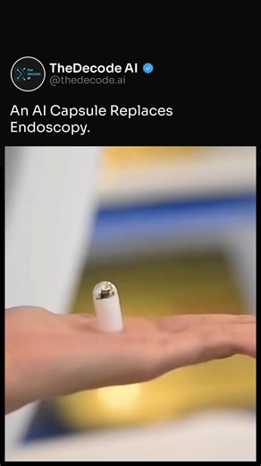 Decode AI on Instagram: "AI capsule can now check your stomach in minutes. A new AI-powered capsule endoscopy system can complete a full stomach examination in as little as ~8 minutes — a breakthrough recently highlighted in reports from China. You simply swallow a pill-sized capsule. Inside, cameras and sensors transmit images in real time while a magnetically controlled system guides the capsule to inspect the stomach with precision. 🧬 Key details: • Exam time: ~8 minutes for stomach inspecti