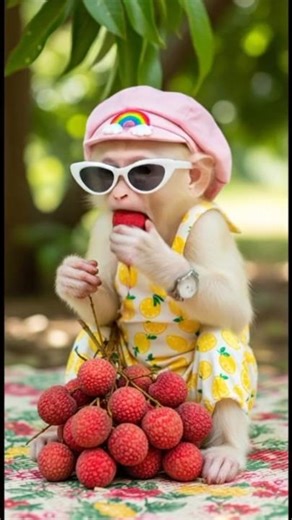 Baby Monkey Eating Fresh Lichi 🍒🐒 | Sweet Juicy Fruit & Cute Reactions!