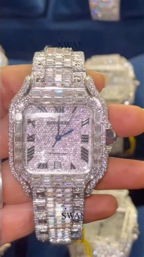 🔥 Cartier Full Iced-Out Baguette Diamond Watch Unboxing | Bust Down Cartier | Swan Diamond 💎✨