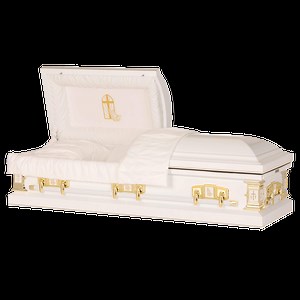 White Cross and Praying Hands Casket - Titan Casket