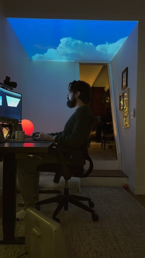 Nick Greenawalt on Instagram: "projection mapping my desk space That’s my boss at the end, keeps me on track #projectionmapping"