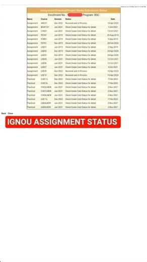 IGNOU ASSIGNMENT /PROJECT /PRACTICAL STATUS CHECK 🔥✅💯 ///