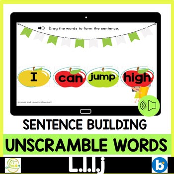 Unscramble Sentences Digital Boom Cards Sentence Structure 1st Grade Grammar