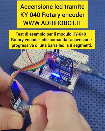 Adriano Gandolfo on Instagram: "Test di esempio per il modulo KY-40 Rotary encoder. In questo caso permette l'accensione sequenziale di alcuni led. Per informazioni e programma: https://www.adrirobot.it/ky-040-rotary-encoder-arduino/ #arduino #arduinonano #rotaryencoder #adrirobot #arduinoproject #arduinoprojects #37in1"