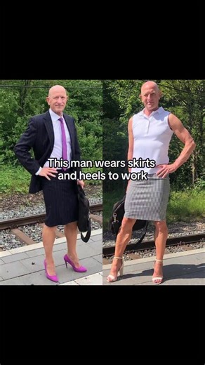 Past Diary on Instagram: "This is @markbryan911 , a robotics engineer and married dad of three living in Germany, who went viral for wearing skirts and high heels to work. He believes clothes have no gender and wants to break old fashion stereotypes. While men’s fashion is mostly black, gray, navy, or brown, Mark chooses bold colors, prints, and skirts to express himself. His story is all about self-expression, confidence, and challenging norms, showing how one person can inspire others just by