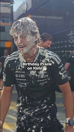 Payback is best served with cream 😉 Happy birthday, Kimi! 🎂 #mercedesf1 #kimiantonelli #f1