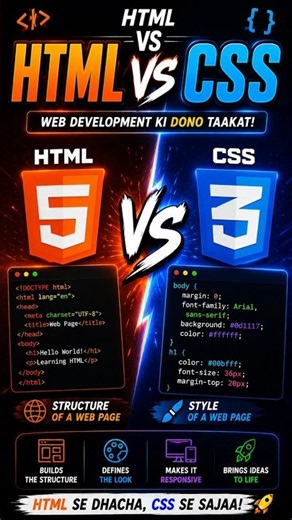 HTML vs CSS || Html vs css website design and development #html #shorts #javascript #coding #tips