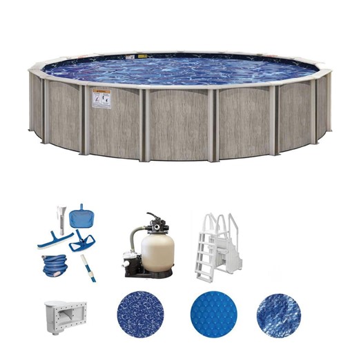 Check The Home Depot's Q&A Before Buying: Lomart Industries Aspen Wood 21 ft. Round 54 in. Deep Above Ground Deluxe Hard Sided Pool Package