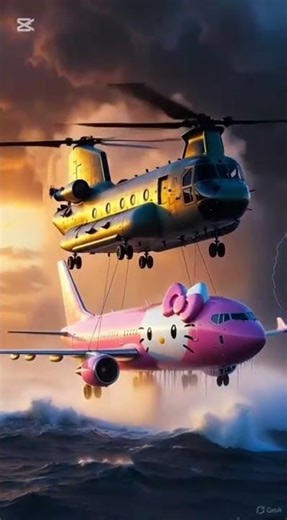 Helicopter lifts hello kitty plane ✈️