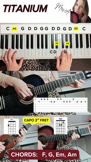 TITANIUM | Easy Piano, Guitar, Ukulele Tutorial (Tabs + Piano Keys + Chords)