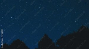 Cosmic time lapse of the starry sky. Twinkling stars in the night sky. The night stars shine brightly, creating a sense of magic and mystery. Smooth recoil with the camera
