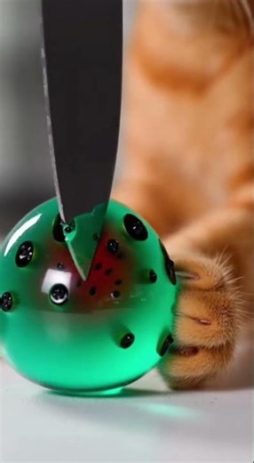 Glass Fruit Challenge: Watch a Cat Slice a Juicy Mango Perfectly #cats #fruitchallenge #mango