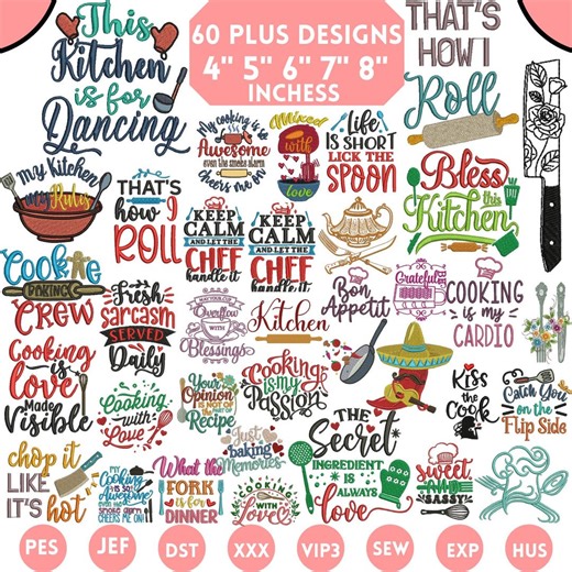 Funny Kitchen Sayings Machine Embroidery Designs Bundle (all Formats) - Etsy