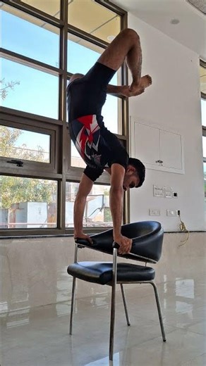 extreme leg split on chair 😱 hanuman asana + handstand push up strength 🔥 #shorts #viralshorts