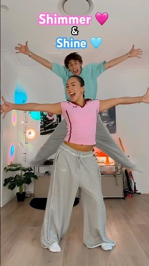 WE WON THIS TREND! 🩵🩷 Shimmer and shine dance! ✨ #nostalgia | CadelandMia 🥰 #shorts #couple