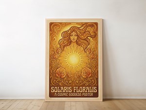 Solaris Floralis Sonnengöttin Poster Kunst Vintage kosmische Wand Dekor Boho spirituelle Blumen Illustration Digital Download druckbare Kunstwerk - Etsy.de