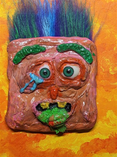Grotesque Face Sculpture on Canvas | Air Dry Clay Mixed Media Wall Art | 4x4 Original Folk Art - Etsy
