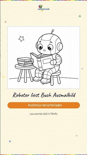Roboter liest Buch Ausmalbild | Kostenlos als PDF