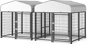 Sino Luban 2PCS Outdoor Dog Kennel Outside Run with Doggy Door&Waterproof Roof - 4x4x4.6FT Large Dog Kennels Pens Outside for Small/Medium Dogs - Heavy Duty Cage Yard (Can Connect to Your Dog House)