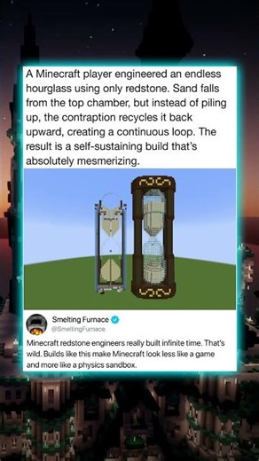 A Minecraft player engineered an endless hourglass using only redstone. Sand falls from the