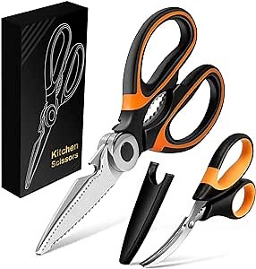 2 Pack Kitchen Shears Set Poultry Shears, Premium Heavy Duty Shears, Multi Purpose Strong Stainless Steel Kitchen Utility Scissors with Cover for Poultry, Fish, Meat, Vegetables Herbs, Bones