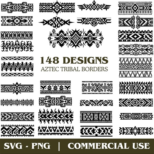 Aztec Tribal Border SVG Bundle, Geometric Designs (digital Download Files) - Etsy