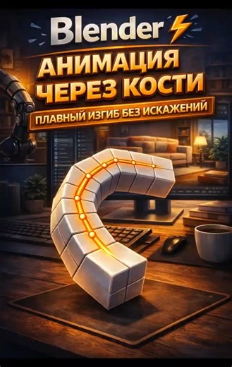 Blender ⚡ Анимация через кости — плавный изгиб без искажений