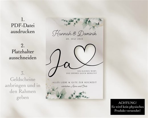 Digitales Geldgeschenk Hochzeit | Hochzeitsposter | DIY Geschenk für das Brautpaar | Hochzeitsgeschenk Geld | personalisiertes Geldgeschenk - Etsy.de