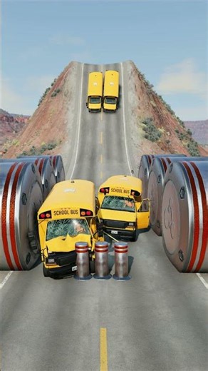 Ambulance Van & School Buses vs Hydraulic Crush - BeamNG.Drive