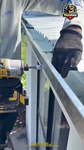 Installing Rain Gutter Using a Power Drill on a Building #constructionwork #factorywork