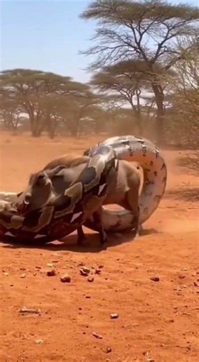 Will the python manage to swallow the warthog in a jaw-dropping battle #wildlife #nature #python