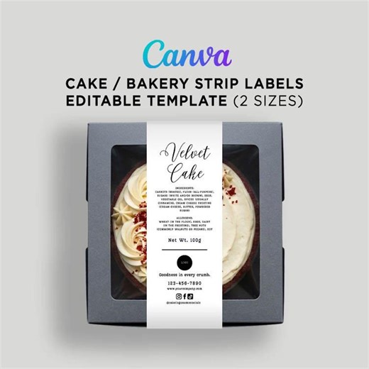 Bakery Cake Strip Labels Canva Template, Editable Cake Packaging Design Labels, Sweets Branding Kit, Custom Pastry Cupcake Box Bands - Etsy