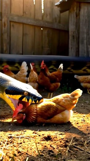 Giant snake swallows a whole chicken