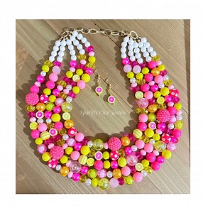 Collier limonade rose, collier citron, collier tendance, collier de fruits, cadeau pour elle, collier pour femme, collier multirangs - Etsy France