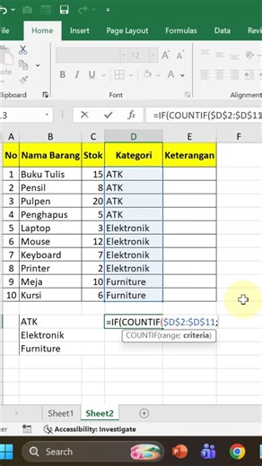 CARA CEPAT GABUNGKAN RUMUS IF DAN COUNTIF #excel #countif #if #RUMUSCOUNTIF #excelpemula