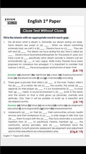 HSC 2025 English 1st Paper | Gap Filling Without Clues | Full Revision with Tips & Examples