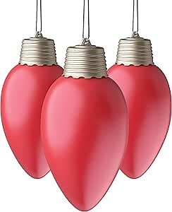 Xodus Innovations WP980-3 Battery Powered Hanging Decorative Outdoor Pulsing 8 inch C9 Bulb Style Light with Sensor Turns-On at Dark, Pack of 3, Red