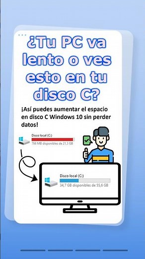 Cómo aumentar espacio en disco C Windows 10 sin perder datos #tips #windows