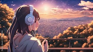 Lofi animation Synthwave anime manga girl, lofi bacground wallpaper design - Seamless loop animation, created using AI Generative Technology, lofi beats, asmr, lofi for study